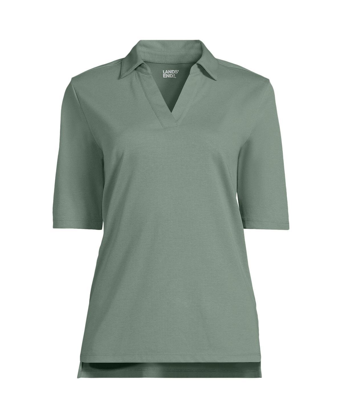 Womens Lands End Performance Elbow Sleeve Pique Polo Top Baltic Blue Product Image