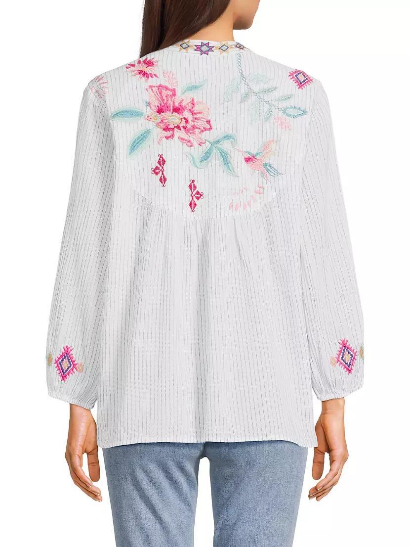 Paris Embroidered Cotton Split-Neck Blouse Product Image