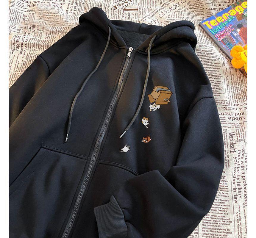 Small Cat Print Zip Hoodie Product Image