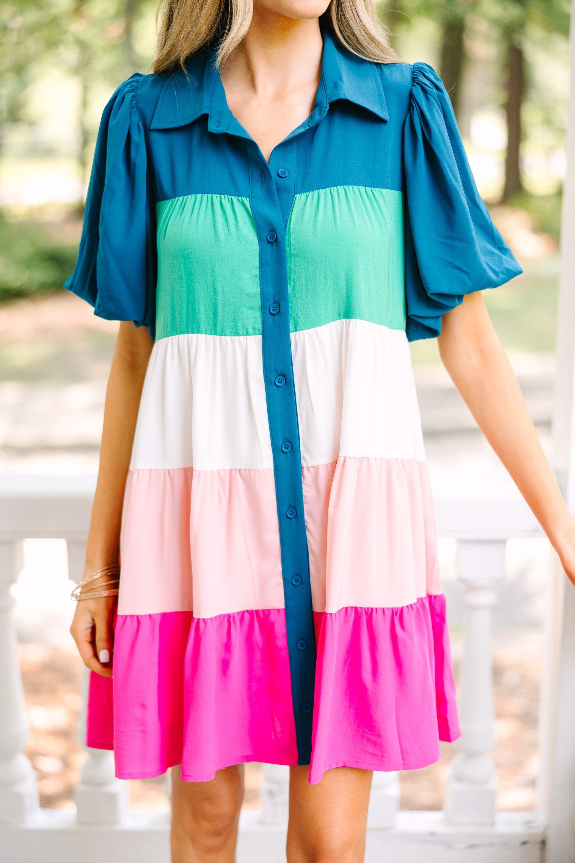 Know You Well Teal Multi Colorblock Dress Female Product Image