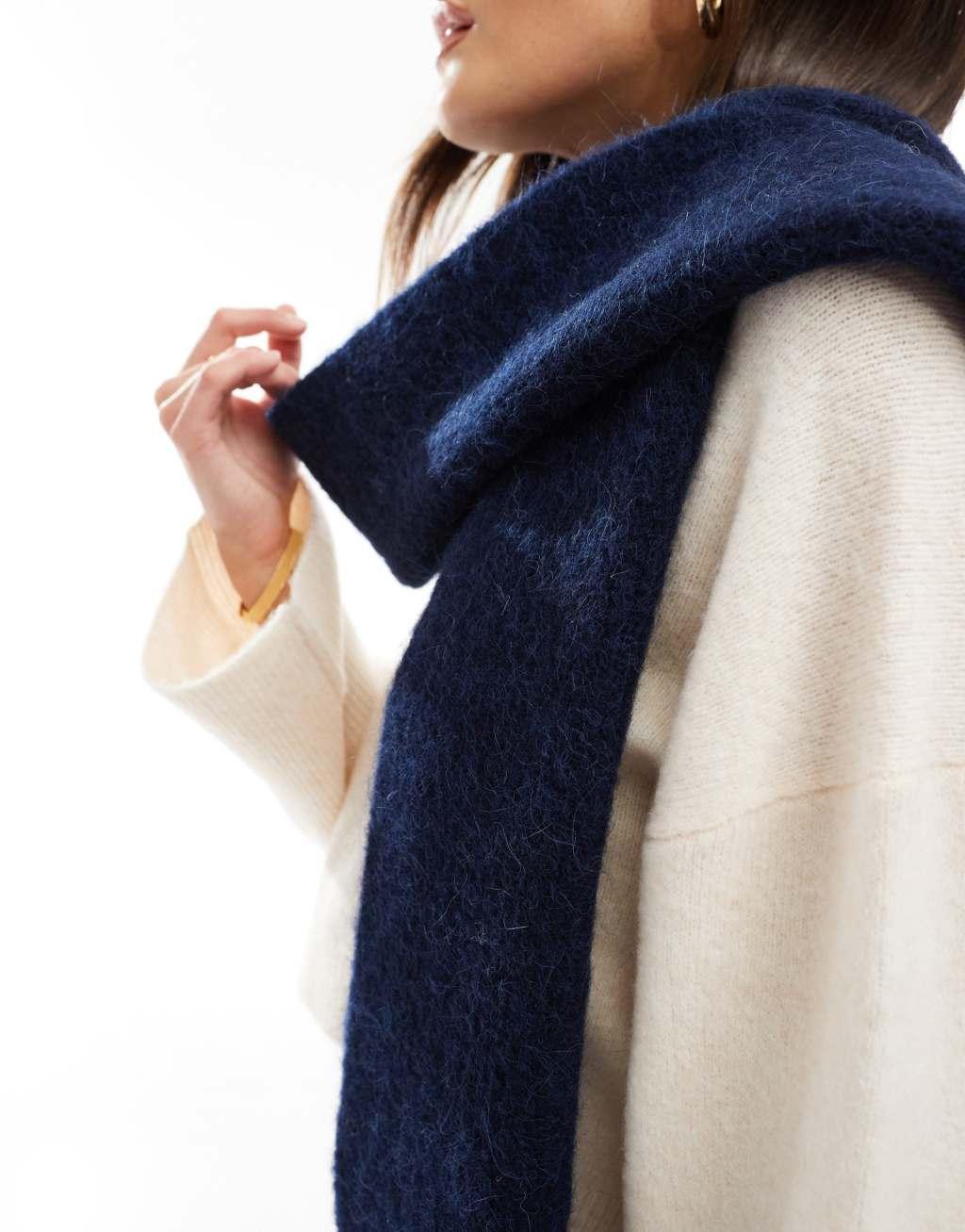 ASOS DESIGN alpaca scarf in navy Product Image