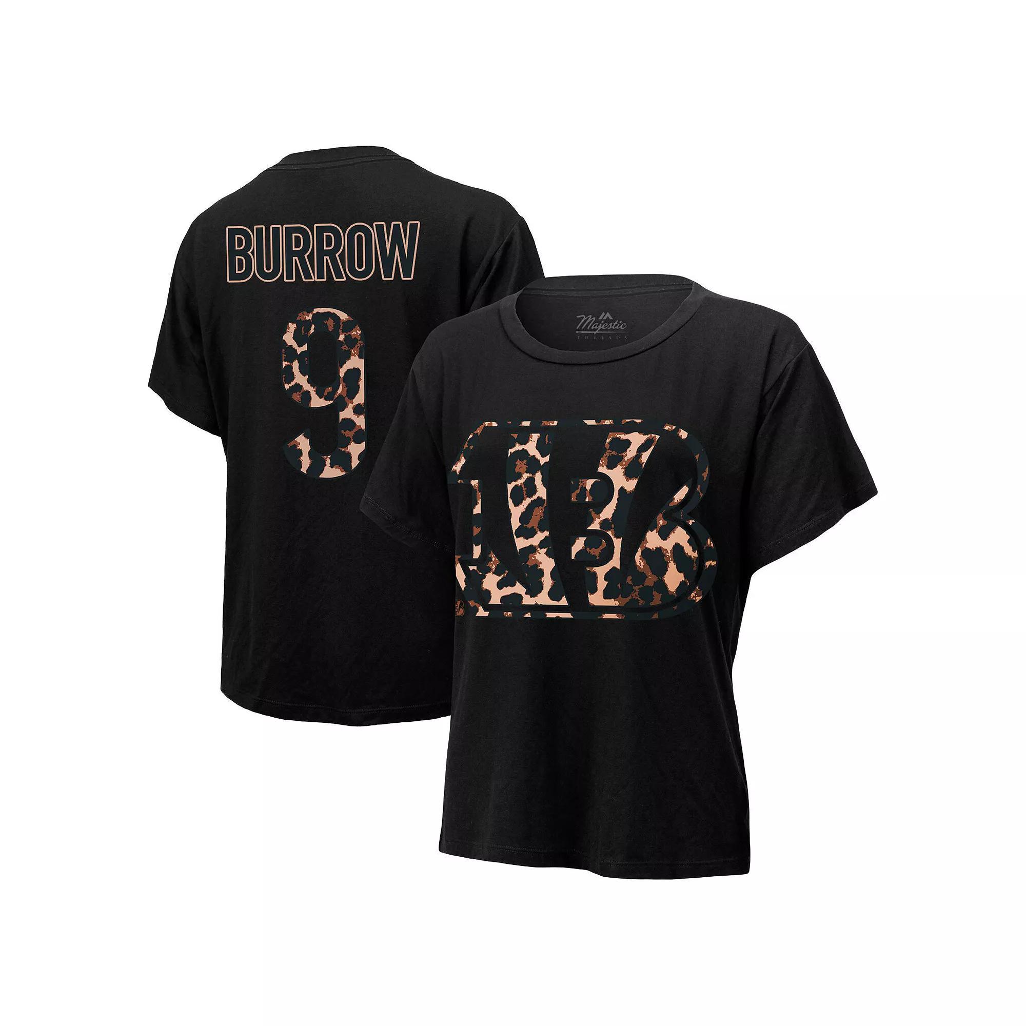 Women's Majestic Threads Joe Burrow Black Cincinnati Bengals Leopard Player Name & Number T-Shirt,  Product Image