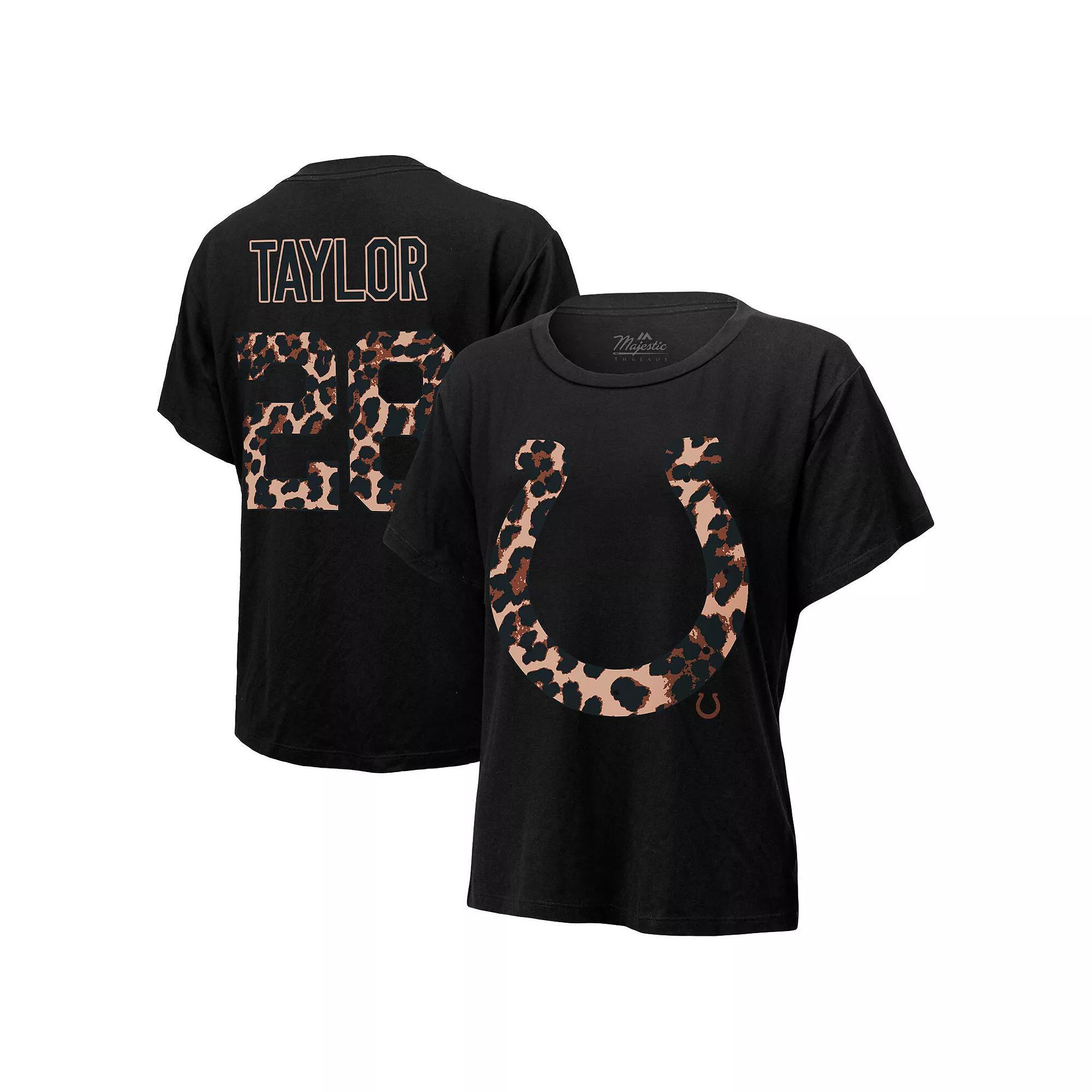 Women's Majestic Threads Jonathan Taylor Black Indianapolis Colts Leopard Player Name & Number T-Shirt, Size: Large Product Image