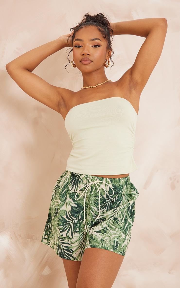 Green Leaf Printed Cotton Shorts Product Image