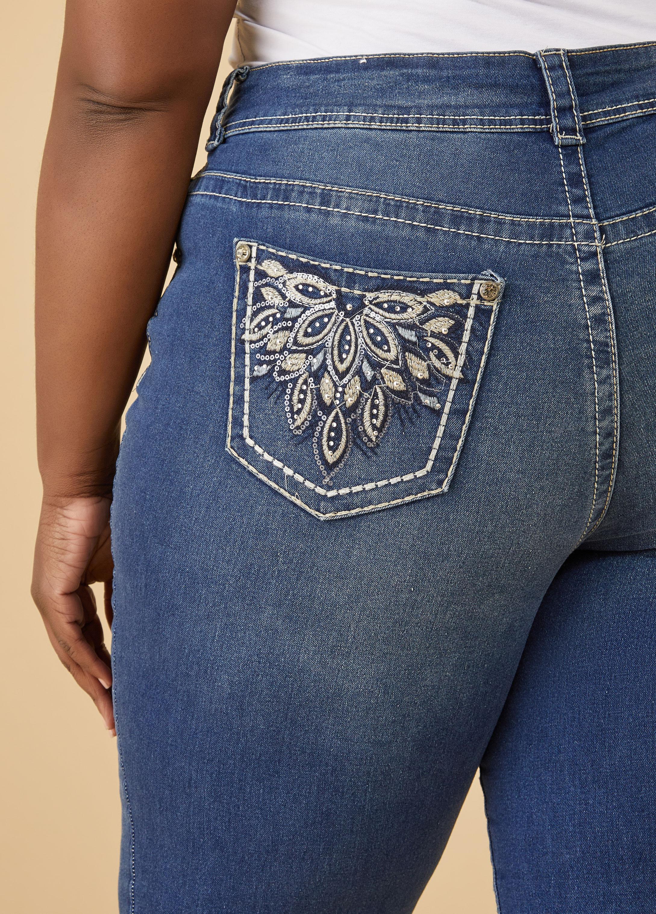 Embellished Denim Capris Product Image