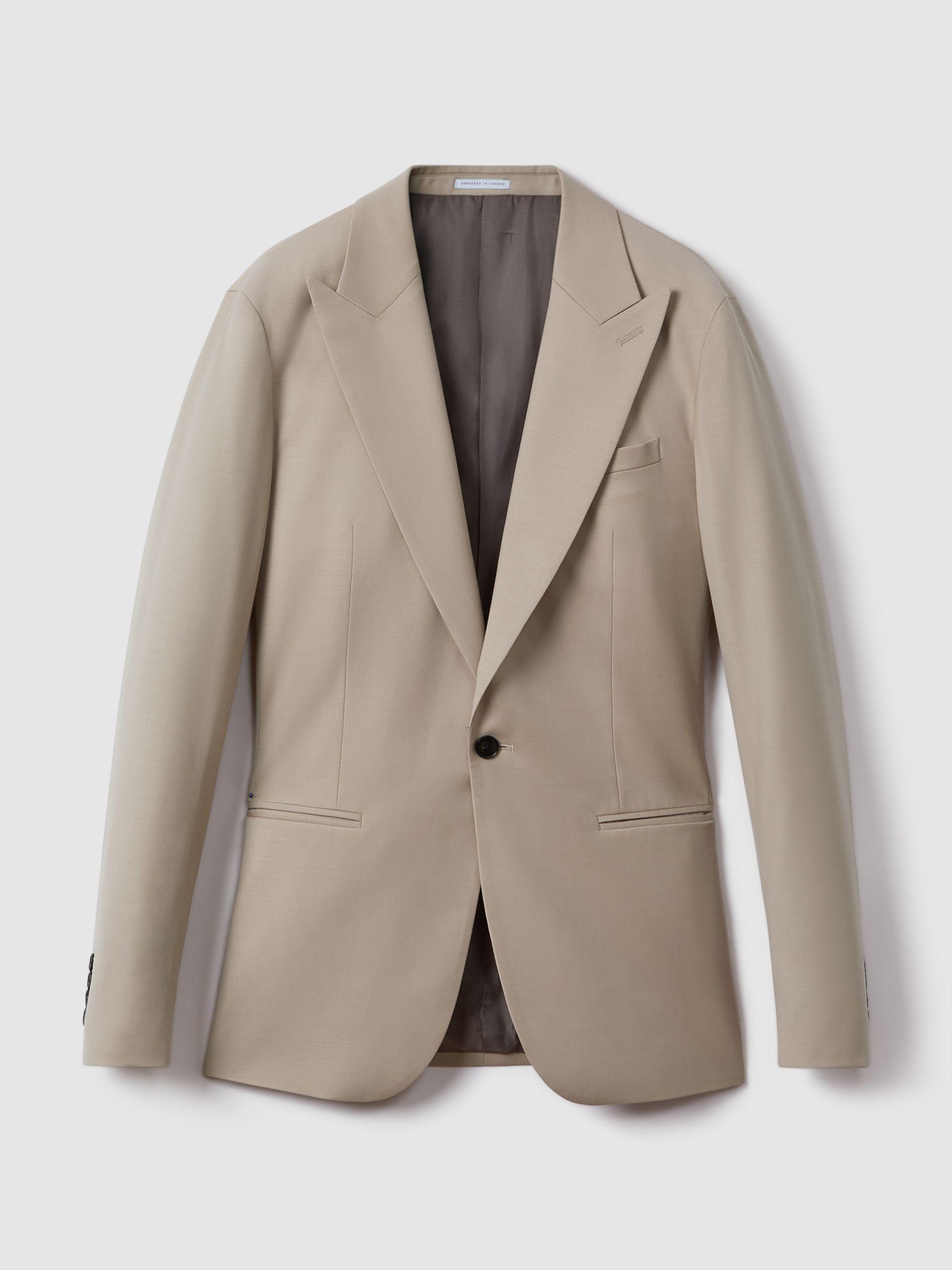 Slim Fit Wool Blend Single Breasted Blazer in Stone Product Image