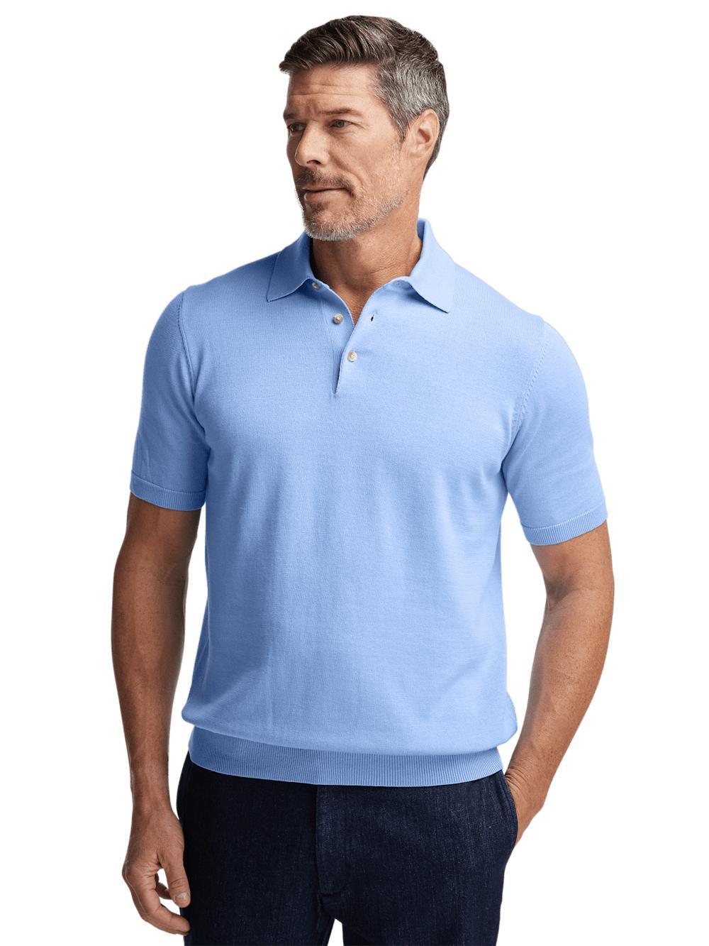 Supima Cotton Three Button Polo - Blue Product Image
