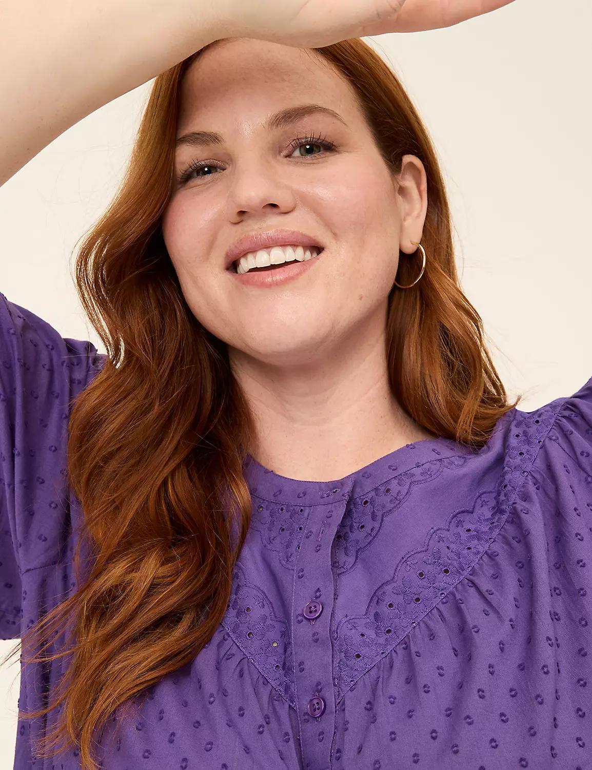 Relaxed Perfect Sleeve Lace-Trim Popover Blouse Product Image