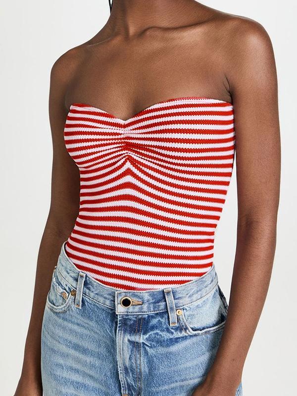 Stripe Knit Short Bandeau Top Product Image