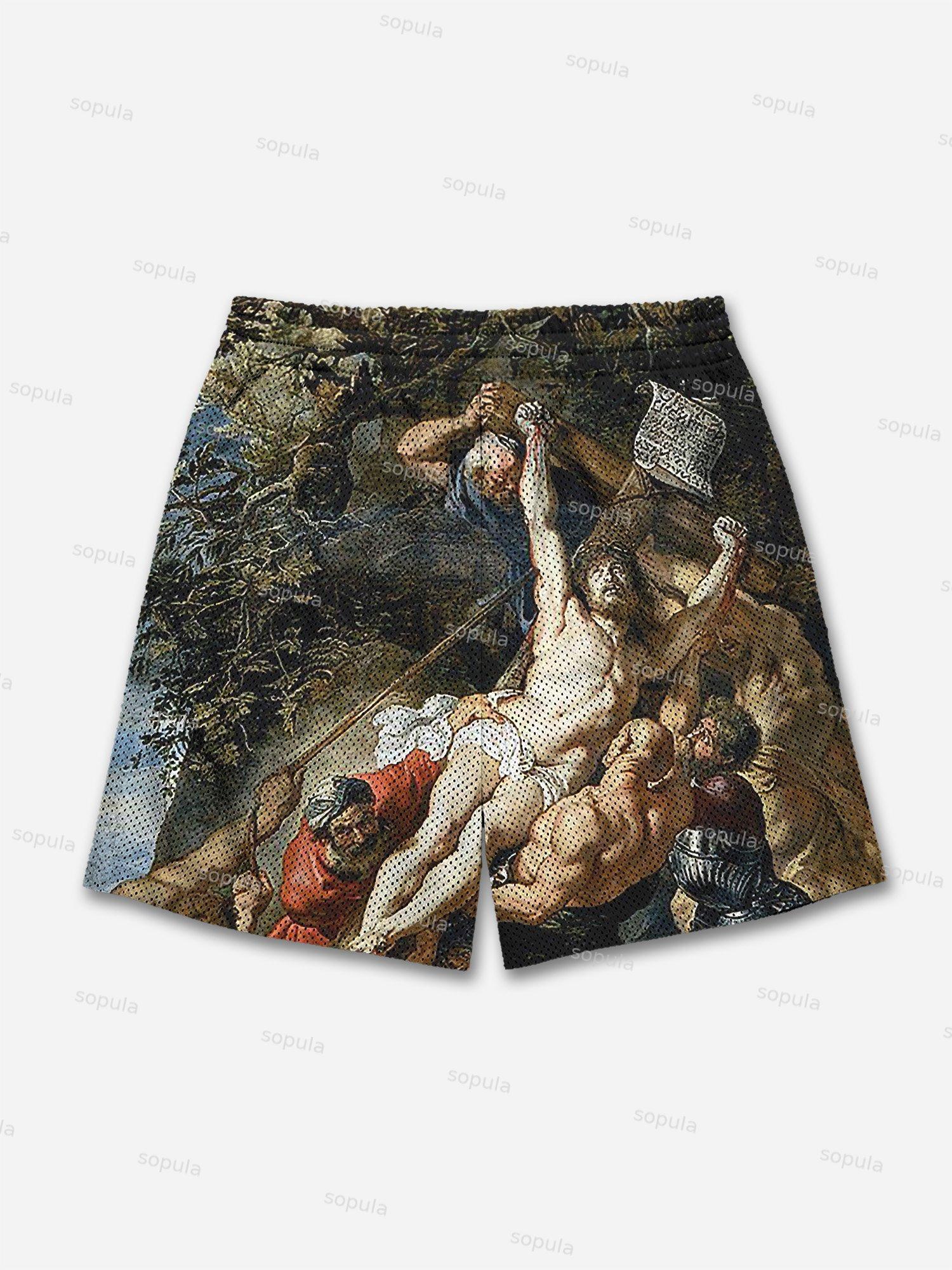God Graphic Print Mesh Shorts Product Image