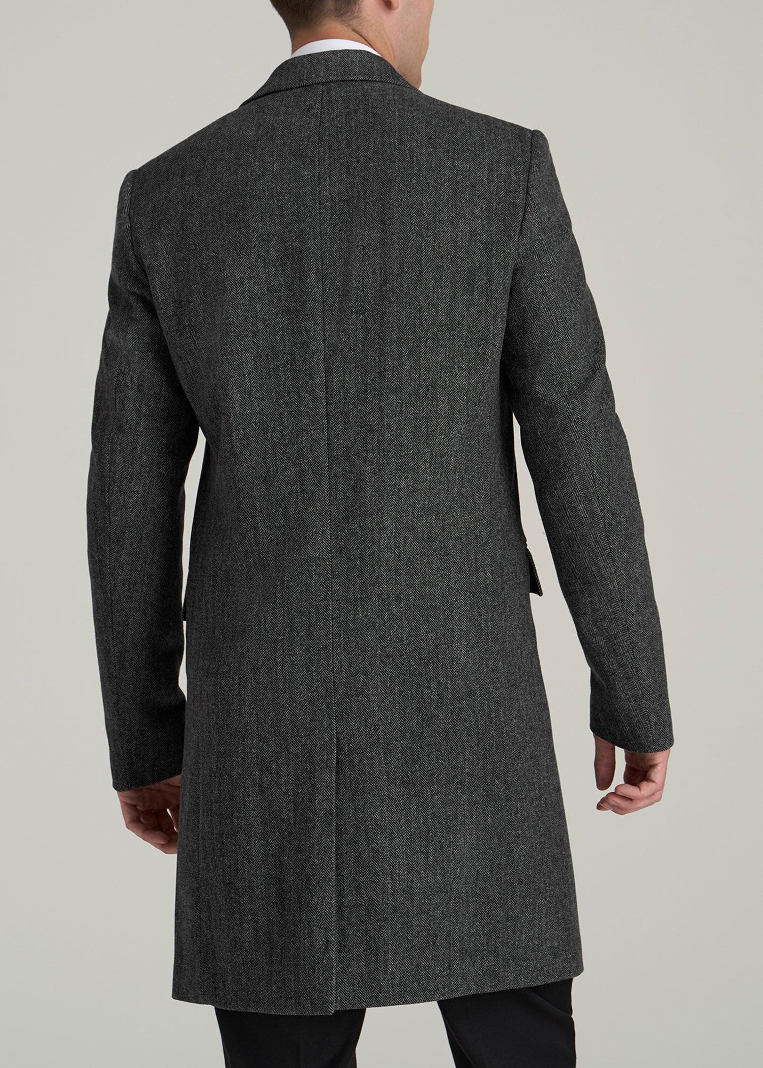 Wool Coat for Tall Men in Grey and Black Herringbone Product Image