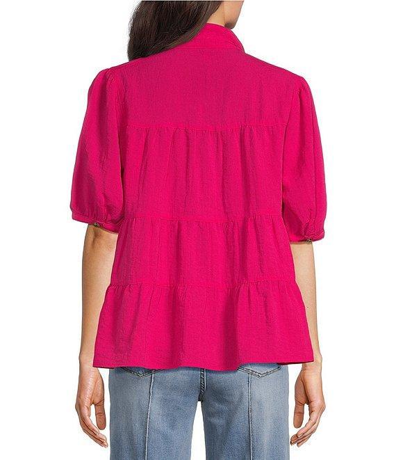 John Mark Wire Collar Short Sleeve Tiered Button-Front Top Product Image