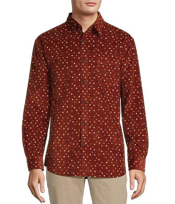 Roundtree & Yorke Long Sleeve Leaf Print Corduroy Sport Shirt Product Image