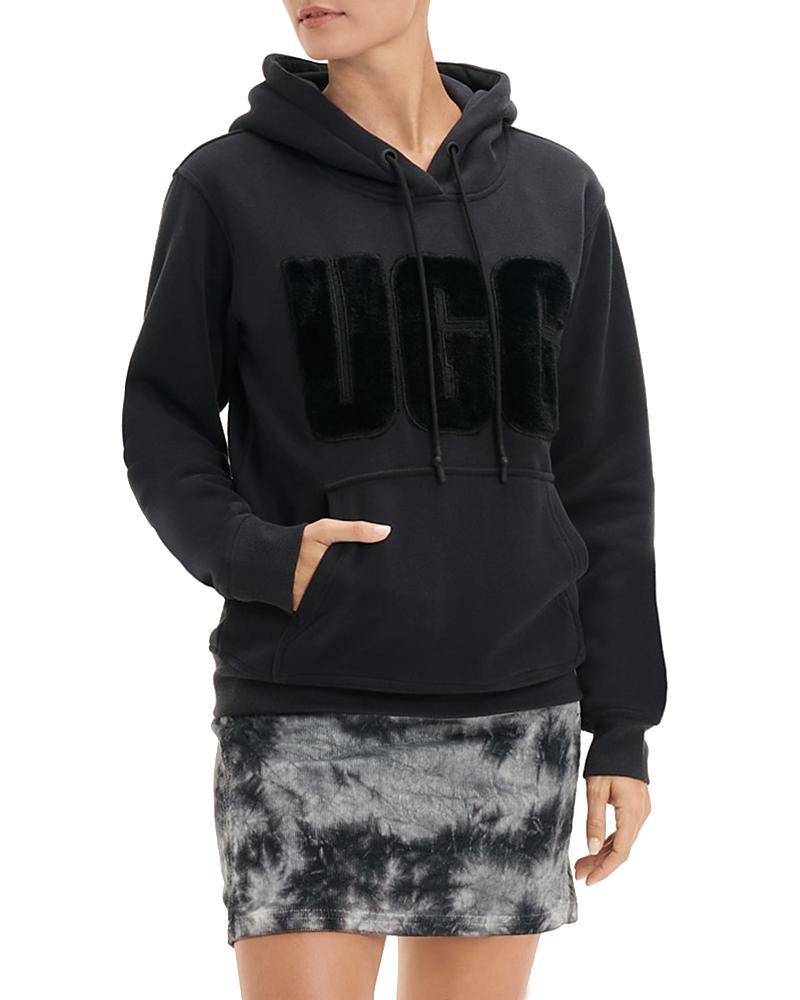 UGG Womens UGG Rey Fuzzy Logo Hoodie - Womens Nimbus/Black/Lotus Blossom Product Image