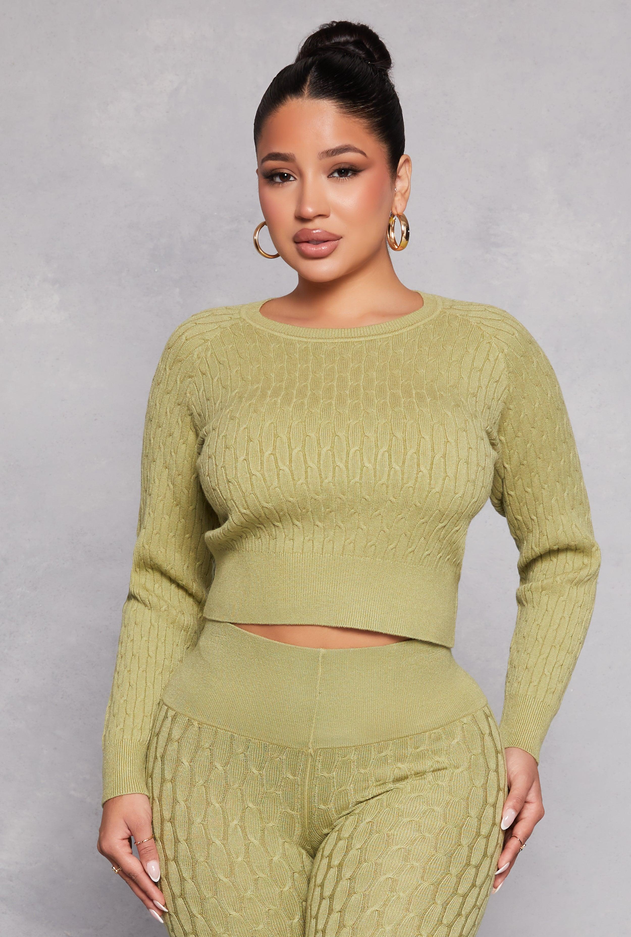 Womens Daisy Cable Knit Cropped Sweater Product Image