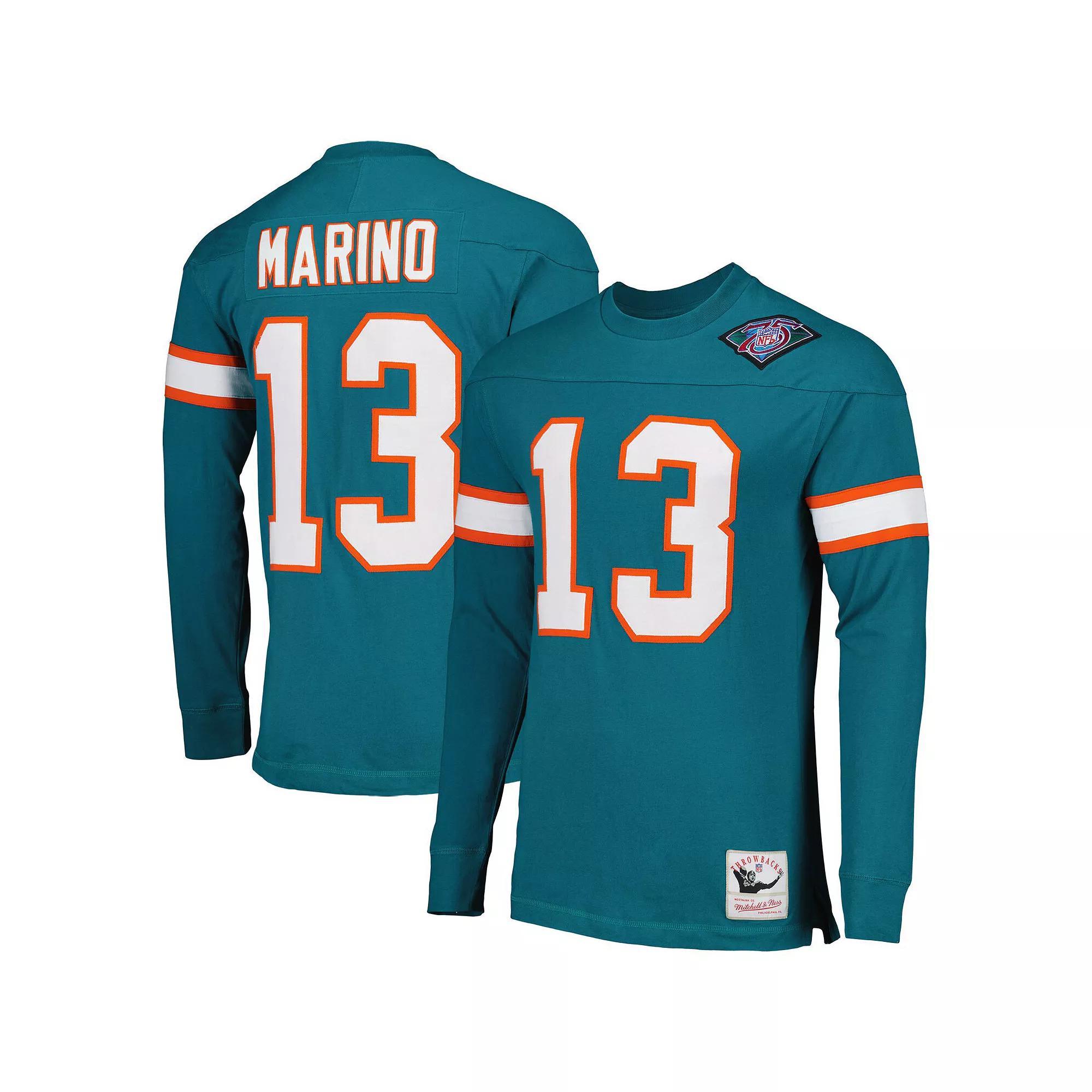 Men's Mitchell & Ness Dan Marino Aqua Miami Dolphins Throwback Retired Player Name & Number Long Sleeve Top,  Product Image