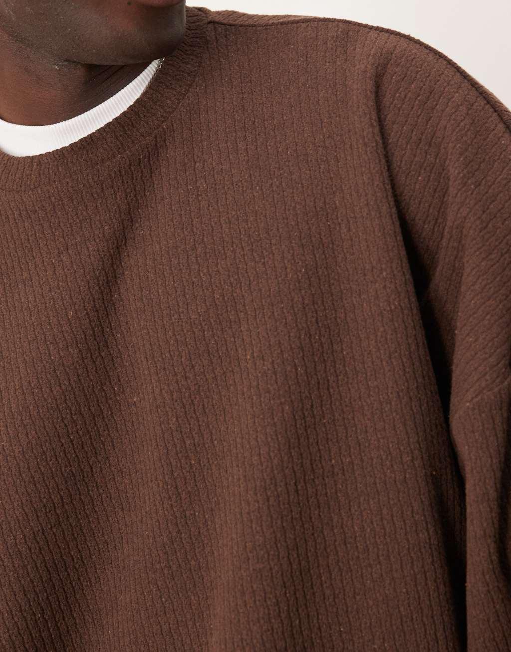 ASOS DESIGN extreme oversized cropped lightweight sweater with brushed rib in brown Product Image