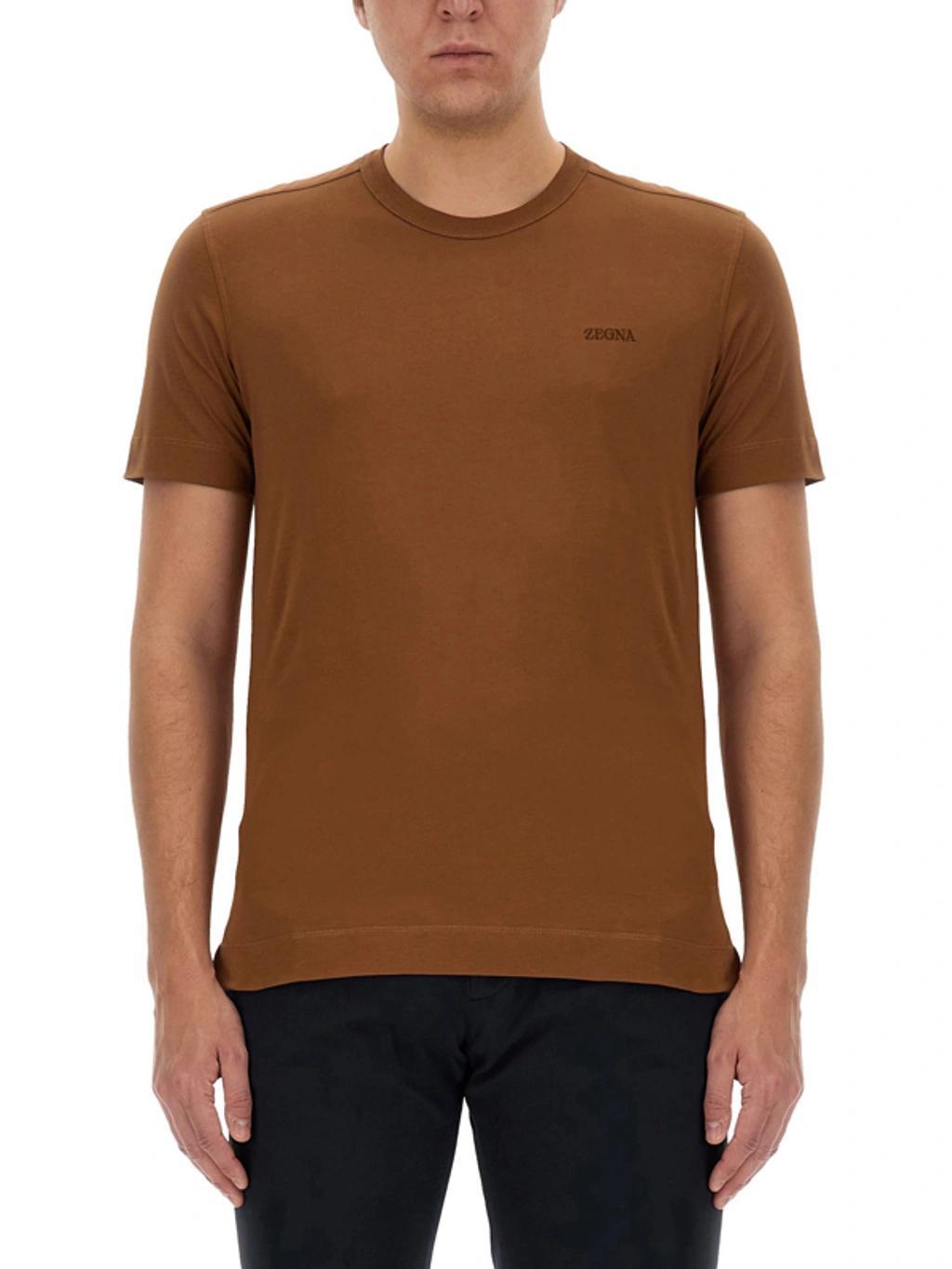 ZEGNA T-shirt With Logo In Beige Product Image