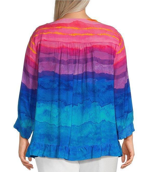 John Mark Plus Size Embroidered Tie-Dye V-Neck 3/4 Sleeve Top Product Image