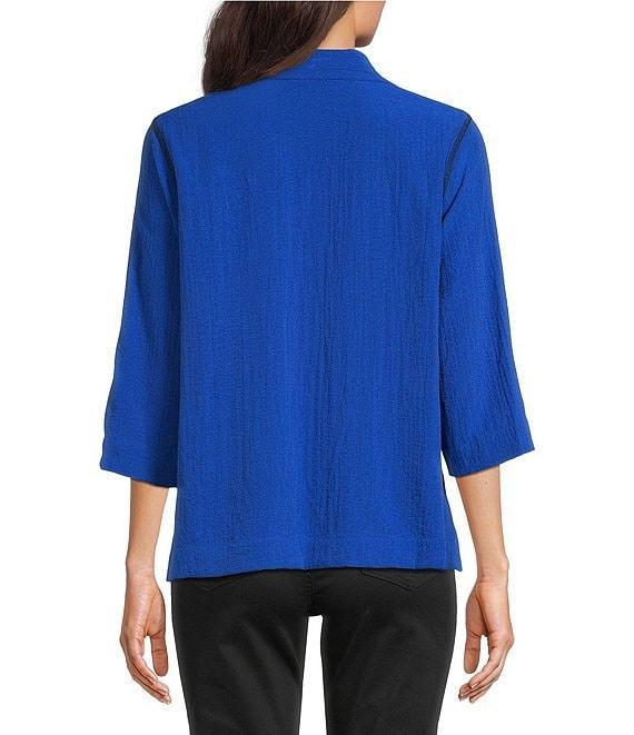 Ali Miles Petite Size Woven Zebra Colorblock Point Collar 3/4 Sleeve Button Front Tunic Product Image