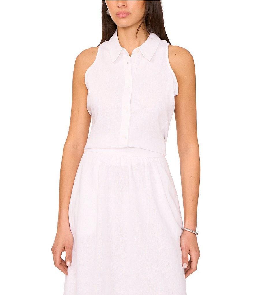 Vince Camuto Point Collar Sleeveless Button Down Blouse Product Image