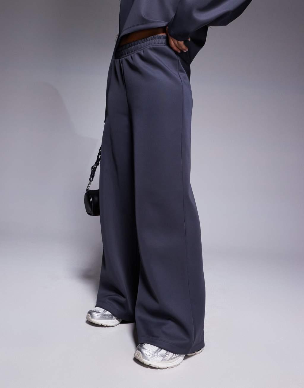 ASOS DESIGN scuba wide leg sweatpants in slate gray - part of a set Product Image