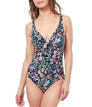 Womens Flora V-Neck One-Piece Swimsuit Product Image