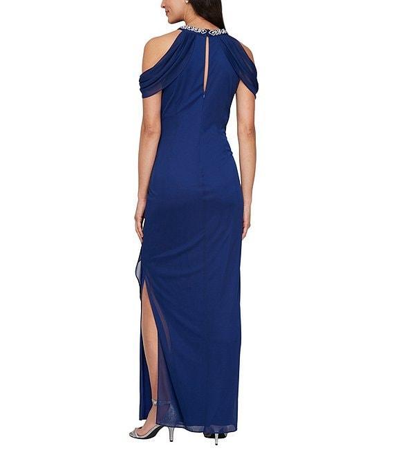 Alex Evenings Sleeveless Beaded Halter Mesh Sheath Dress Product Image