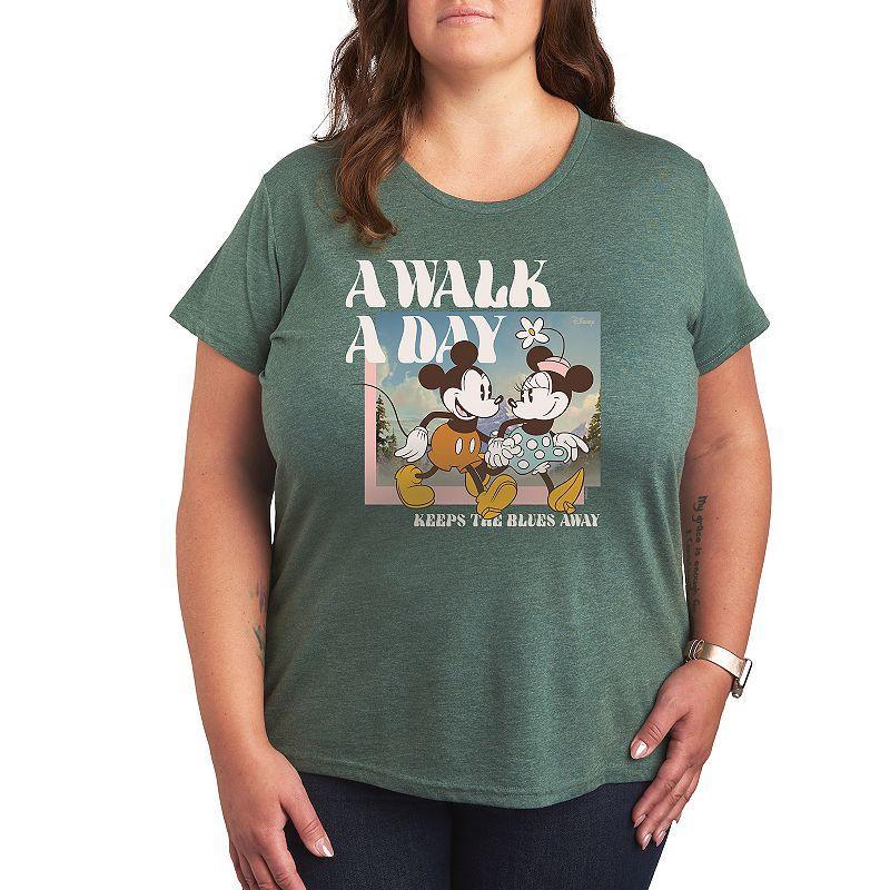 Disney's Mickey & Minnie Mouse Plus A Walk A Day Graphic Tee, Women's, Size: 2XL, Grey Green Product Image