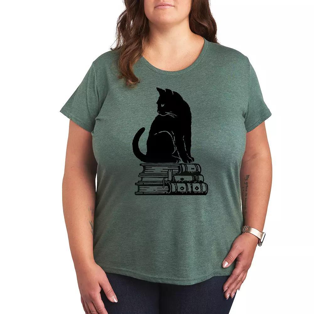 Plus Black Cat Books Graphic Tee, Women's, Size: 3XL, Grey Green Product Image