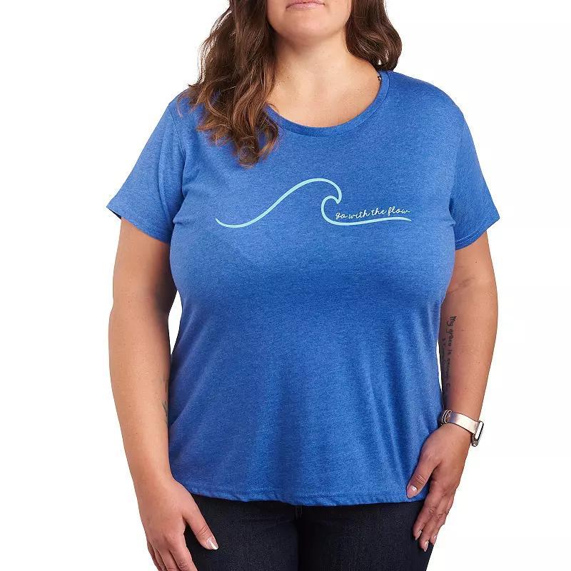 Plus Go With The Flow Wave Graphic Tee, Womens Grey Royal Blue Product Image