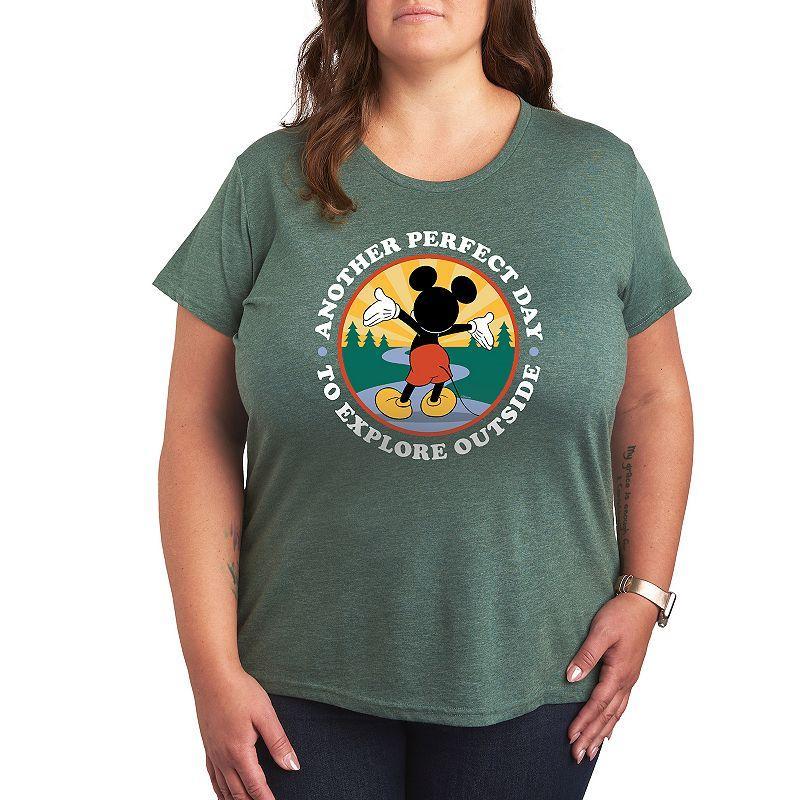 Disney's Mickey Mouse Plus Explore Outside Graphic Tee, Women's, Size: 2XL, Grey Green Product Image