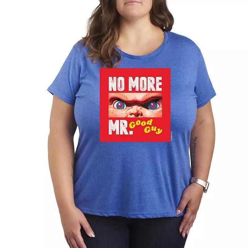 Plus Size Chucky No More Mr. Good Guy Graphic Tee, Womens Grey Royal Blue Product Image