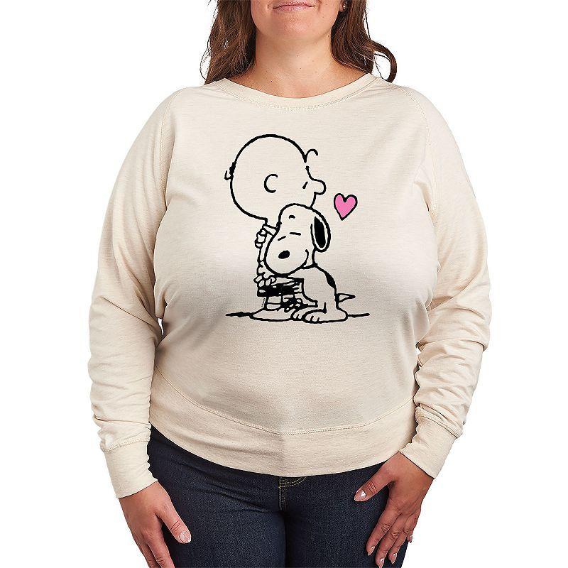 Women's Peanuts Snoopy Charlie Hug French Terry Long Sleeve Tee, Girl's,  Product Image