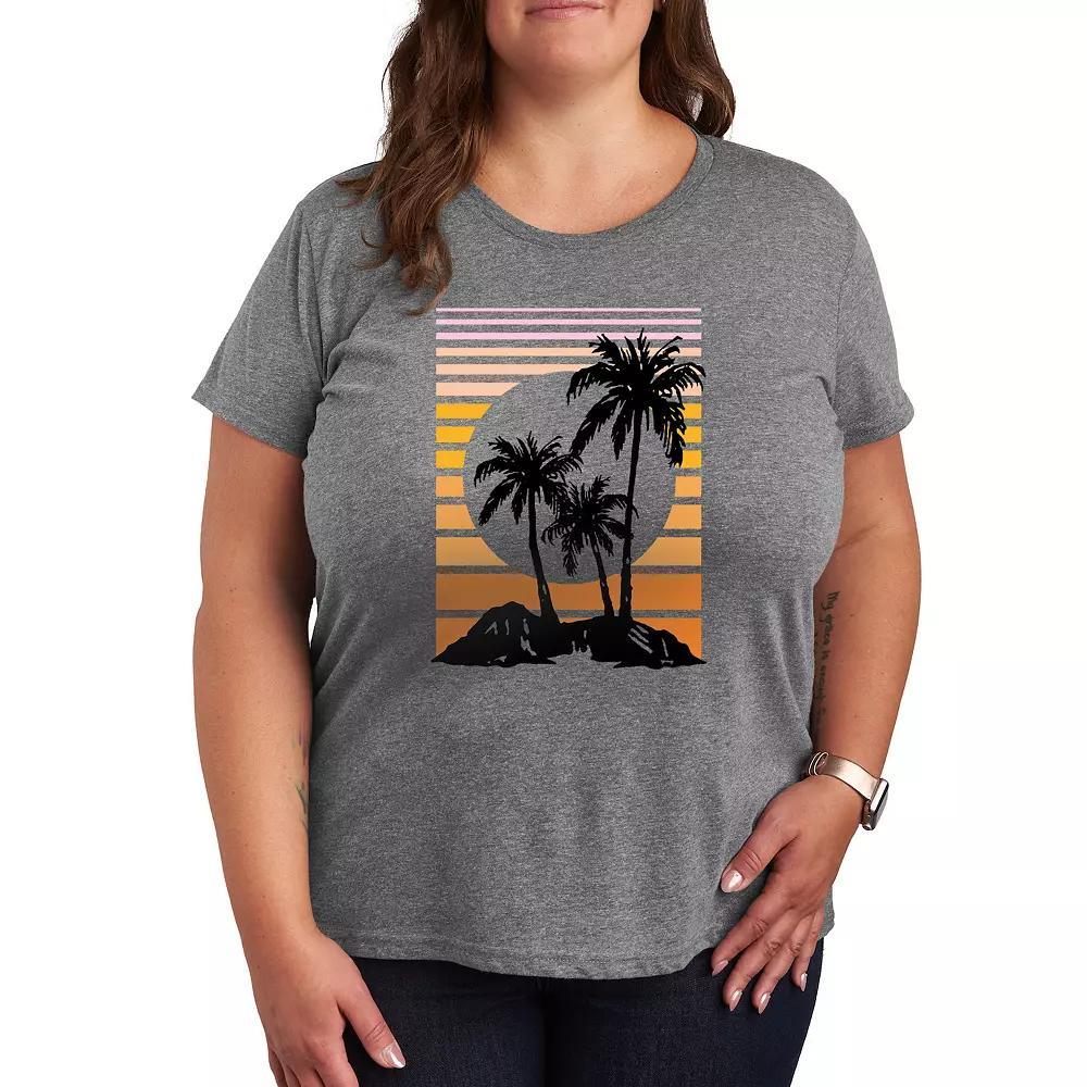 Plus Sunset Palm Trees Graphic Tee, Women's,  Product Image