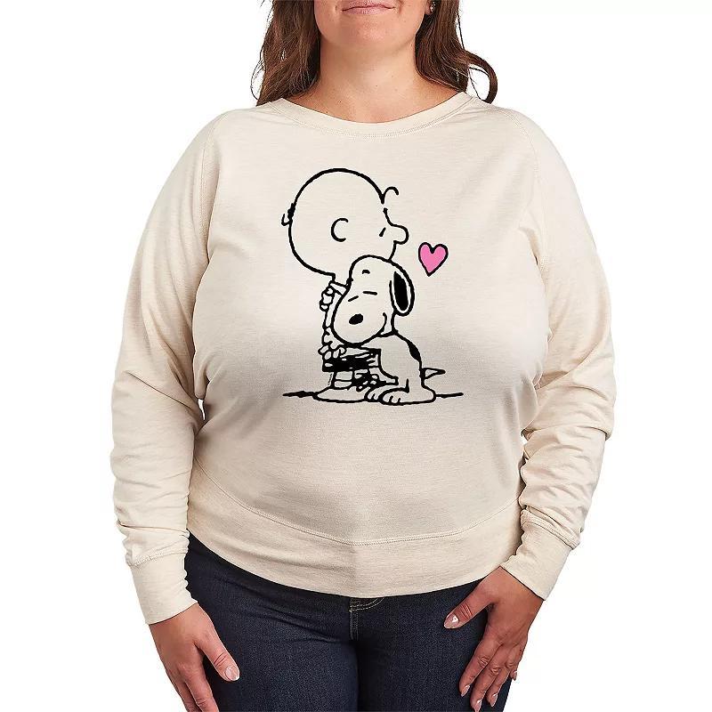 Women's Peanuts Snoopy Charlie Hug French Terry Long Sleeve Tee, Girl's,  Product Image