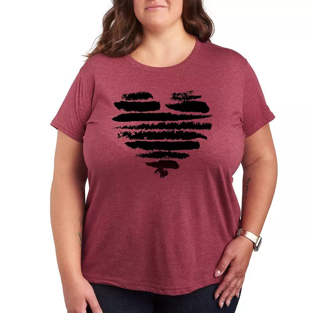 Plus Size Brushstroke Heart Stripes Graphic Tee, Women's, Size: 3XL, Grey Dark Red Product Image