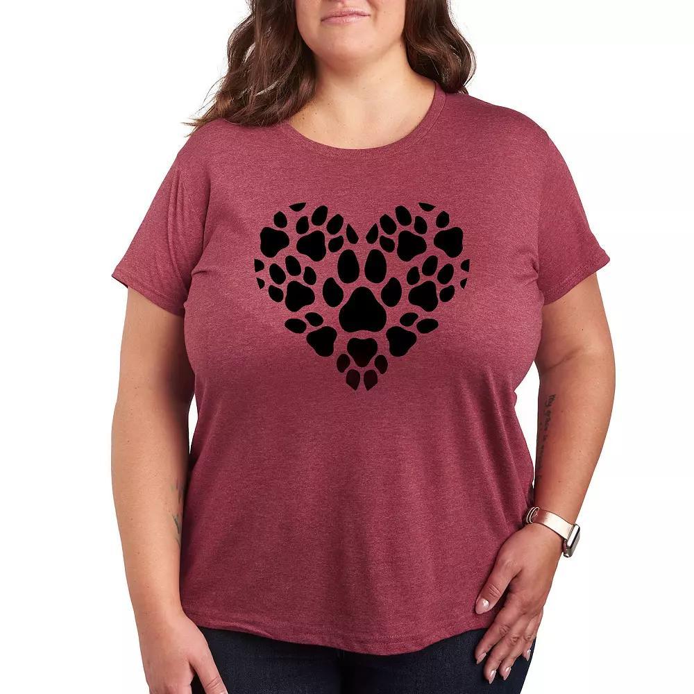 Plus Pawprint Heart Graphic Tee, Women's, Size: 3XL, Grey Dark Red Product Image