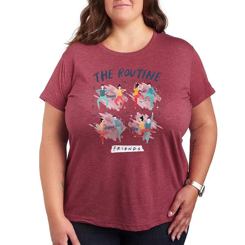 Plus Size Friends The Routine Poses Graphic Tee, Women's, Size: 4XL, Grey Dark Red Product Image