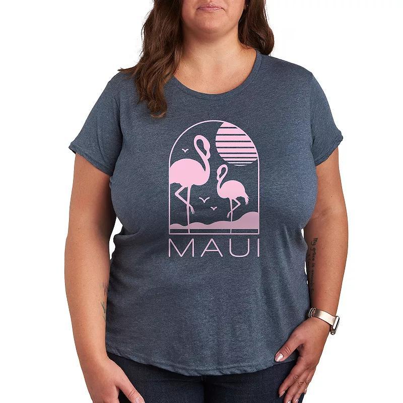 Plus Maui Flamingos Graphic Tee, Womens Heather Grey Product Image