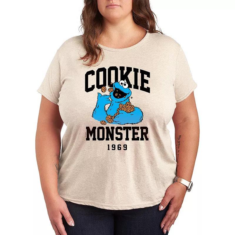 Plus Sesame Street Cookie Monster Graphic Tee, Womens Grey Gray Product Image