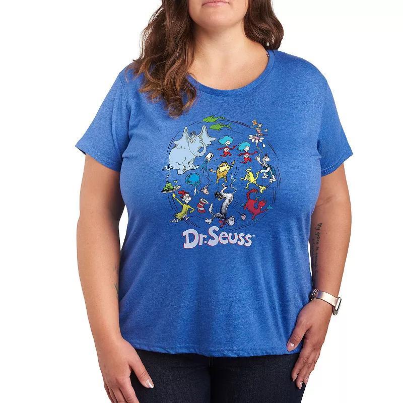 Plus Dr. Seuss Pattern Graphic Tee, Womens Grey Royal Blue Product Image