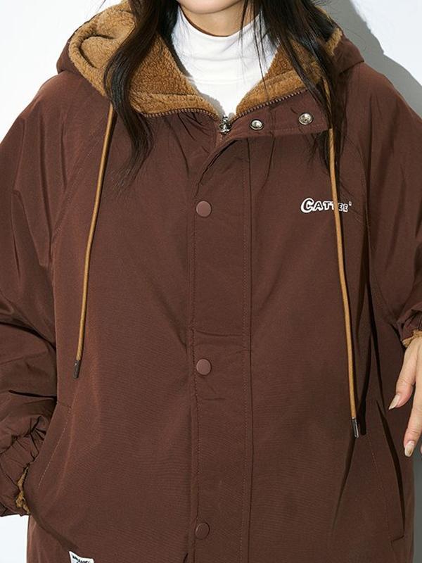 Reversible Lambswool Hooded Drawstring Embroidered Jacket Product Image