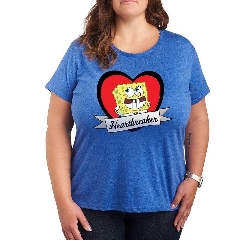 Plus Size SpongeBob Squarepants Spongebob Heartbreaker Graphic Tee, Womens Grey Gray Product Image