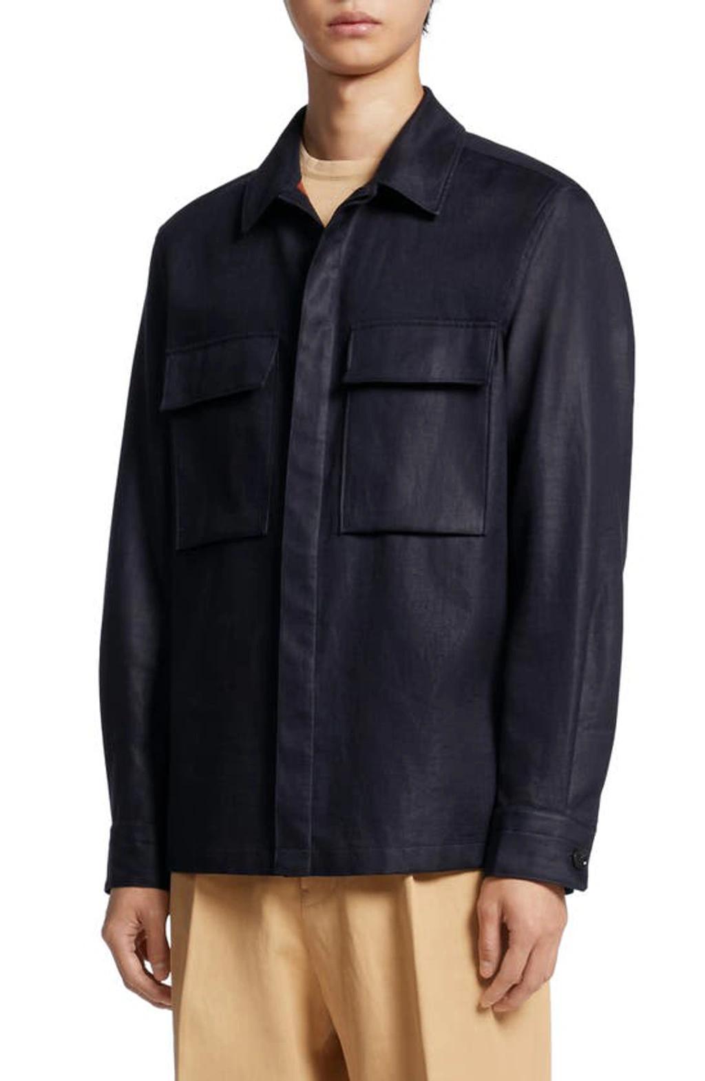 ZEGNA Linen-twill Overshirt In Blue Product Image