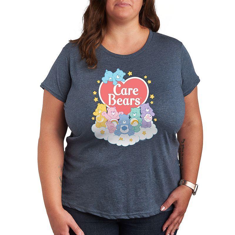 Plus Care Bears Pastel Cloud Group Graphic Tee, Womens Grey Blue Product Image