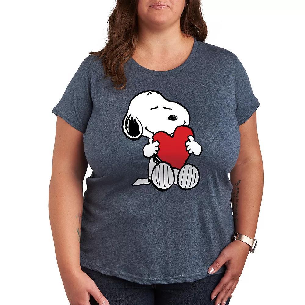 Plus Peanuts Snoppy Valentine's Hugging Heart Graphic Tee, Women's, Size: 3XL, Grey Blue Product Image