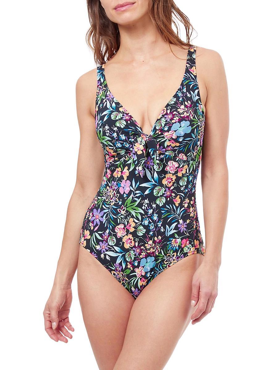 Womens Flora V-Neck One-Piece Swimsuit Product Image