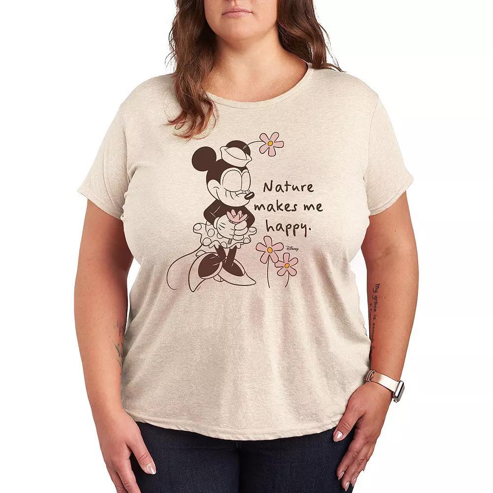 Disney's Minnie Mouse Plus Nature Makes Me Happy Graphic Tee, Women's, Size: 4XL, Beige Product Image