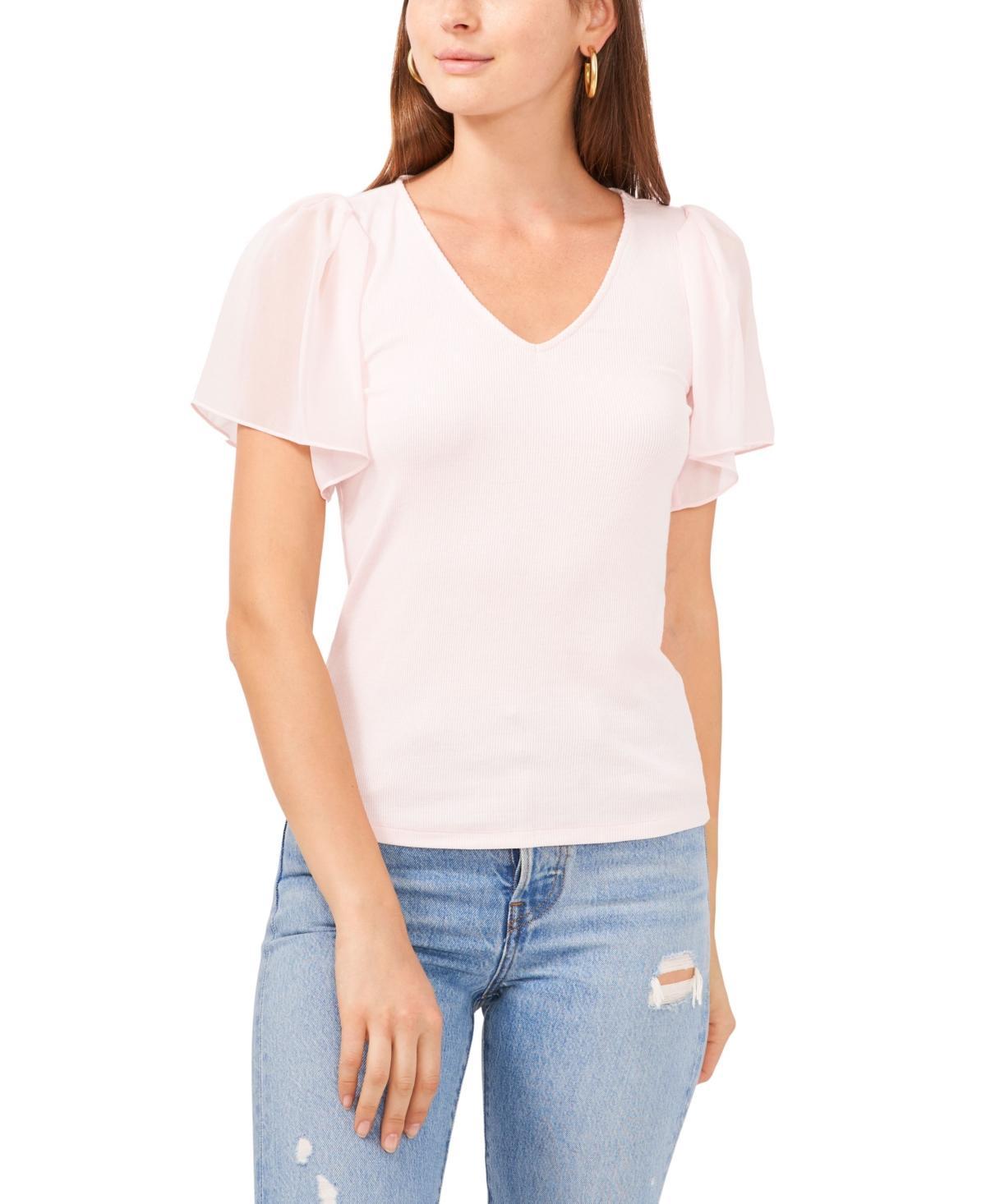 1.state Womens Flutter Short Sleeve V-Neck Knit Top Product Image